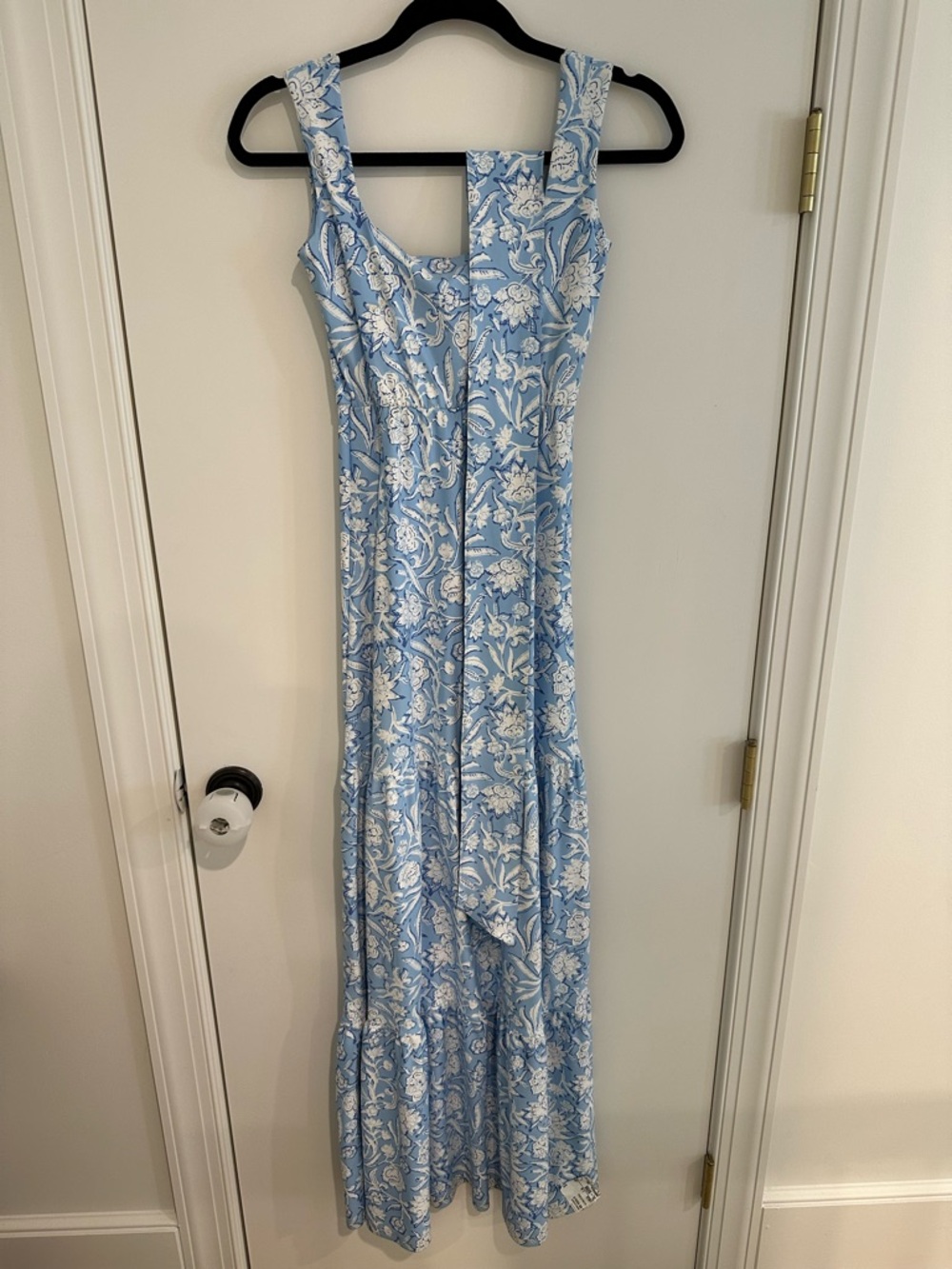 Light Blue Floral Square-Neck Maxi Dress